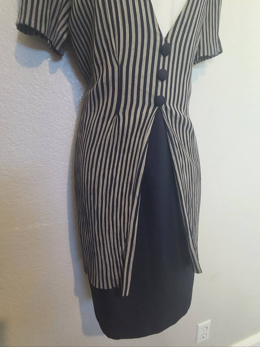 Dorée Vintage 90s Striped Black and White Layered Sheath Dress Career Woek - Picture 5 of 6